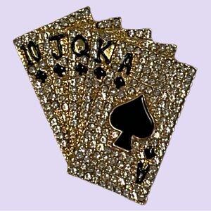 Brooch & Necklace Pendant 2-in-1 CARD HAND POKER goldtone
